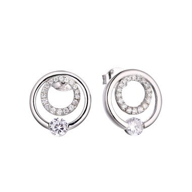 Dancing American Diamond Heart Dangling Silver Studs