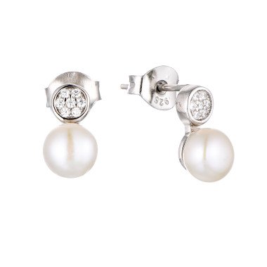 American Diamond And Pearl 925 Silver Dangle Earrings