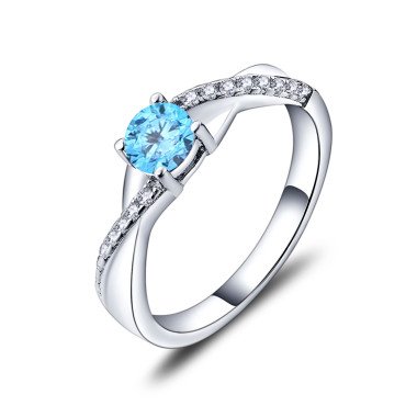 Blue Hues Created Sapphire Halo and 925 silver Ring