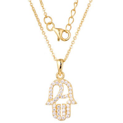 Hand Shape 18K Gold Plated Necklace With American Diamonds
