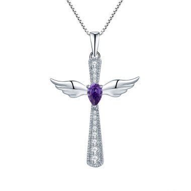 Blue Sapphire American Diamond Flower Pendant in Silver