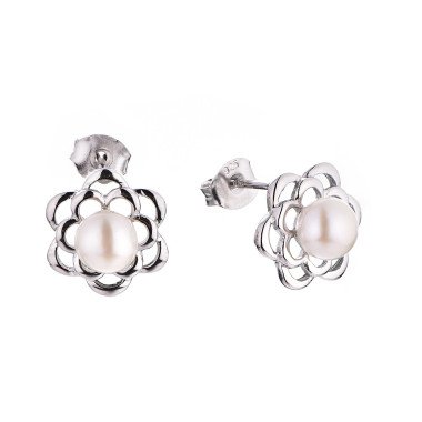 Designer Pearl and American Diamond Cluster Silver Earrings For Women