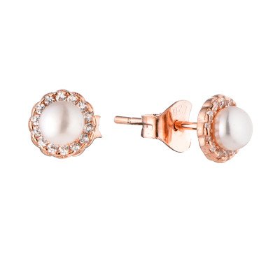 925 Silver Pearl Stud Earring in 18K Rose Gold Plated